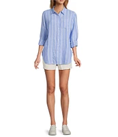 L.L.Bean Linen Long Sleeve Striped Button Front Tunic