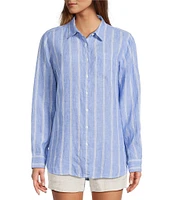 L.L.Bean Linen Long Sleeve Striped Button Front Tunic