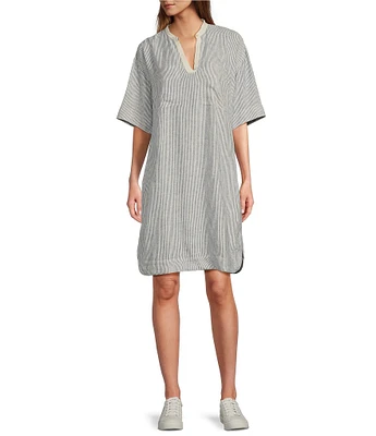 L.L.Bean Linen Blend Split Neckline Short Sleeve Dress