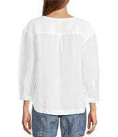 L.L.Bean Linen Split Round Neck Long Sleeve Blouse