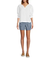 L.L.Bean Linen Split Round Neck Long Sleeve Blouse