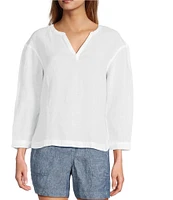 L.L.Bean Linen Split Round Neck Long Sleeve Blouse