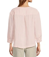 L.L.Bean Linen Split Round Neck Long Sleeve Blouse