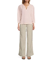 L.L.Bean Linen Split Round Neck Long Sleeve Blouse
