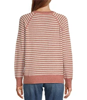 L.L.Bean Organic Cotton Slub Knit Stripe Print Crew Neck Long Sleeve Sweater