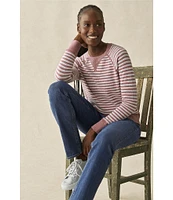 L.L.Bean Organic Cotton Slub Knit Stripe Print Crew Neck Long Sleeve Sweater