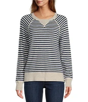 L.L.Bean Organic Cotton Slub Knit Stripe Print Crew Neck Long Sleeve Sweater