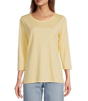 L.L.Bean Pima Cotton Jewel Neckline Quarter Length Sleeve Tee