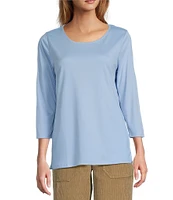 L.L.Bean Pima Cotton Jewel Neckline Quarter Length Sleeve Tee