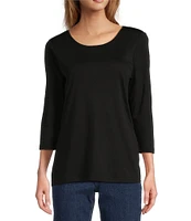 L.L.Bean Pima Cotton Jewel Neckline Quarter Length Sleeve Tee