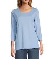 L.L.Bean Pima Cotton Crew Neckline Quarter Length Sleeve Tee