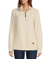 L.L.Bean Quilted Knit Stand Collar Long Sleeve Kangaroo Pocket Quarter-Zip Pullover Top