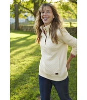 L.L.Bean Quilted Knit Stand Collar Long Sleeve Kangaroo Pocket Quarter-Zip Pullover Top