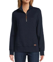 L.L.Bean Quilted Knit Stand Collar Long Sleeve Kangaroo Pocket Quarter-Zip Pullover Top