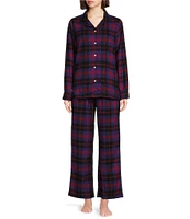 L.L.Bean Scotch Plaid Long Sleeve Notch Collar Holiday Flannel Pajama Set