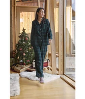 L.L.Bean Scotch Plaid Long Sleeve Notch Collar Holiday Flannel Pajama Set