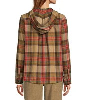 L.L.Bean Scotch Plaid Flannel Relaxed Hooded Long Sleeve Zip-Up Shirt