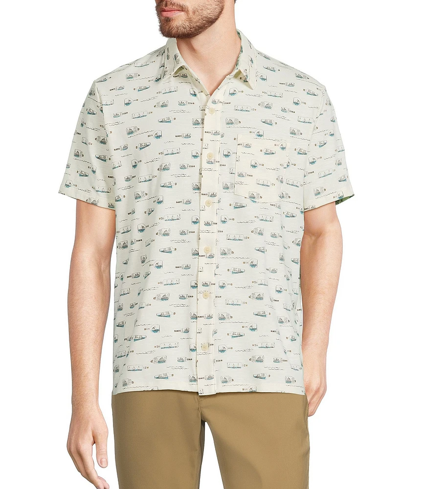 L.L.Bean Stonecoast Scenic Print Performance Short Sleeve Woven Shirt