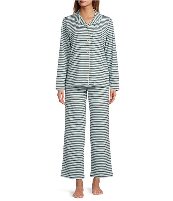 L.L.Bean Super-Soft Shrink-Free Button Front & Pant Striped Pajama Set