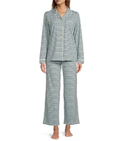 L.L.Bean Super-Soft Shrink-Free Button Front & Pant Striped Pajama Set