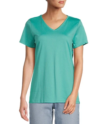 L.L.Bean Pima Cotton V-Neck Short Sleeve Tee Shirt