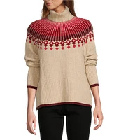 L.L.Bean Waffle Knit Fair Isle Turtleneck Long Sleeve Sweater