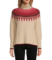 L.L.Bean Waffle Knit Fair Isle Turtleneck Long Sleeve Sweater