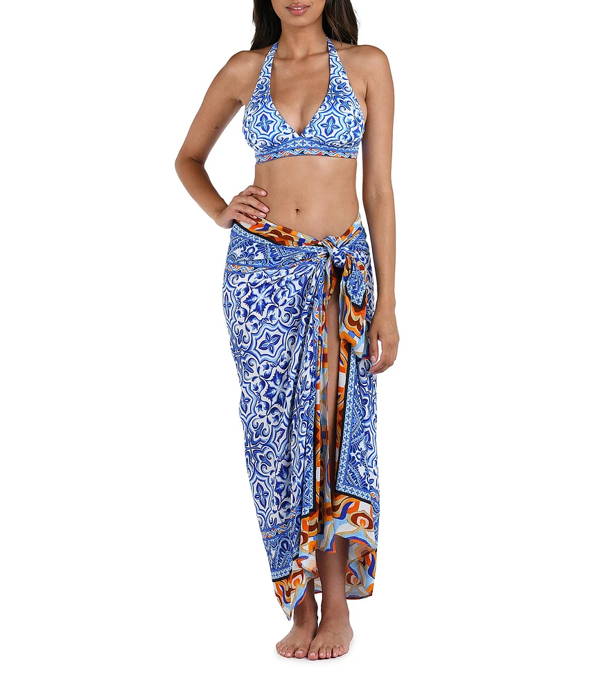 La Blanca Alboran Sea Rayon Crepe Pareo Wrap Swim Cover-Up