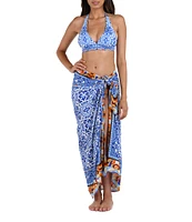 La Blanca Alboran Sea Rayon Crepe Pareo Wrap Swim Cover-Up