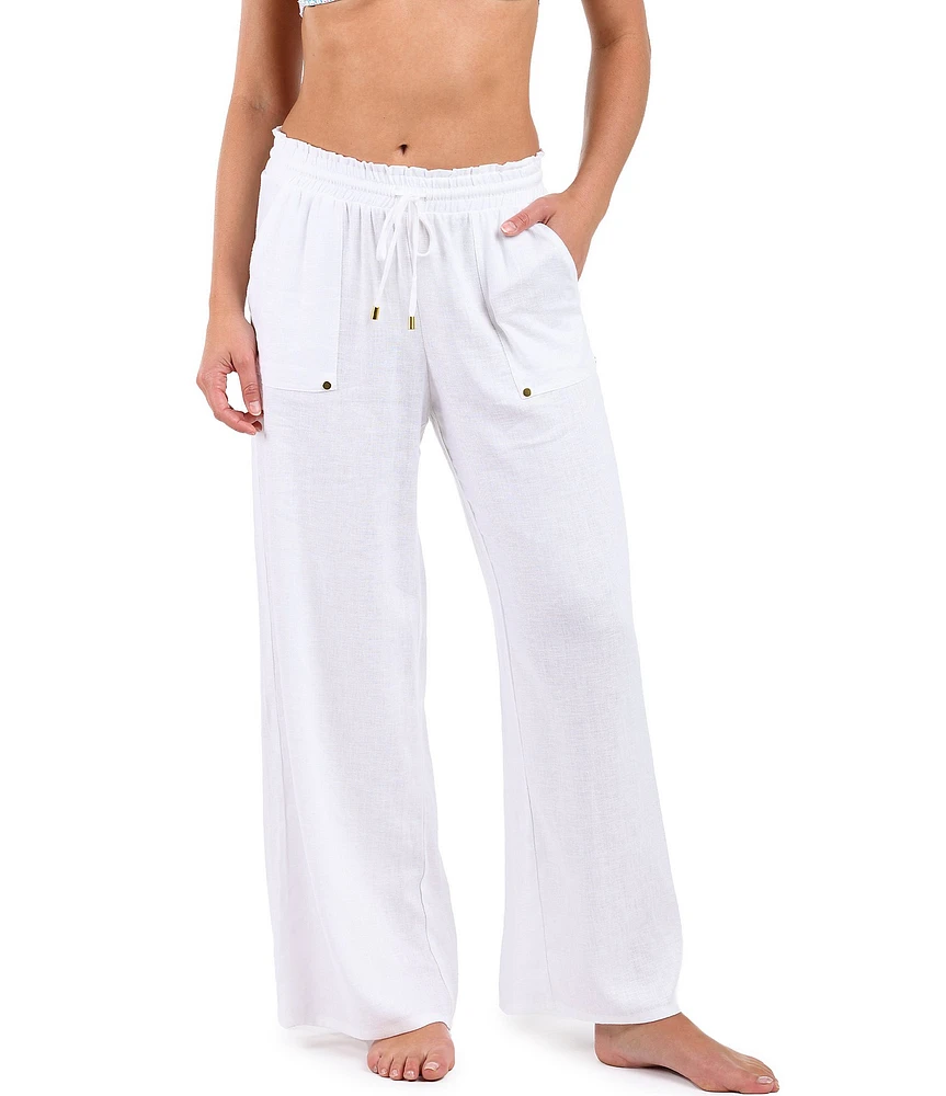 La Blanca Delphine Coast Drawstring Elastic Waist Wide Leg Swim Cover-Up Pants