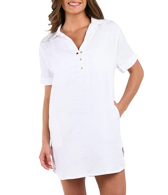La Blanca Delphine Coast Point Collar Shirt Dress Swim Cover-Up