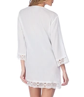 La Blanca Island Fare V-Neck Crinkle Crochet Trim Swim Cover Up Tunic