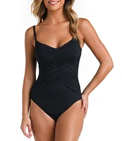 La Blanca Island Goddess Front Draped Tummy Control One Piece Swimsuit