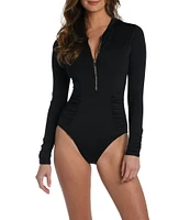 La Blanca Island Goddess Shirred Zip Up One-Piece Paddlesuit