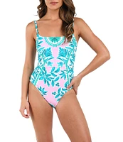 La Blanca Opulent Palm Scoop Lingerie Scoop Neck Tummy Control Shirred One Piece Swimsuit