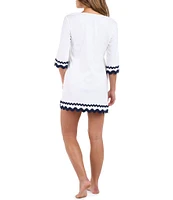 La Blanca Poolside V-Neck 3/4 Sleeve Rick Rack Trim Tunic Swim Cover-Up