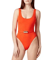 La Porte Mandy Jacquard Scoop Neck Signature Hardware Belt One Piece Swimsuit