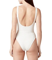 La Porte Mandy Jacquard Scoop Neck Signature Hardware Belt One Piece Swimsuit