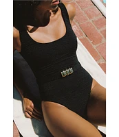 La Porte Mandy Jacquard Scoop Neck Signature Hardware Belt One Piece Swimsuit