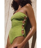 La Porte Stephanie Jacquard Side Cut-Out Pearl Bandeau One Piece Swimsuit