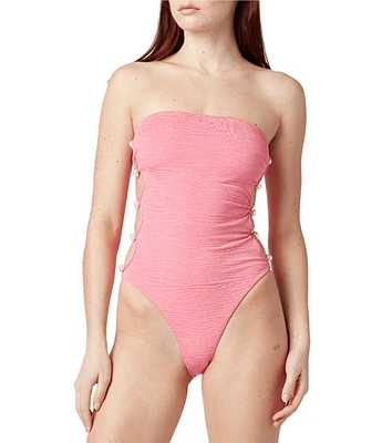 La Porte Stephanie Jacquard Side Cut-Out Pearl Bandeau One Piece Swimsuit