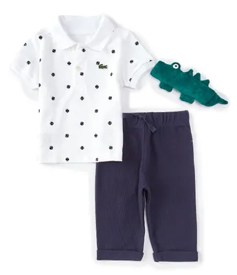 Lacoste Baby Boys 6-12 Months Rattle & Organic Cotton Pajama 4-Piece Box Set