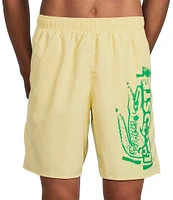 Lacoste Branded 7#double; Inseam Swim Trunks