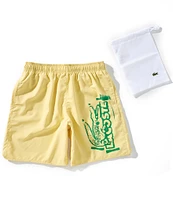 Lacoste Branded 7#double; Inseam Swim Trunks