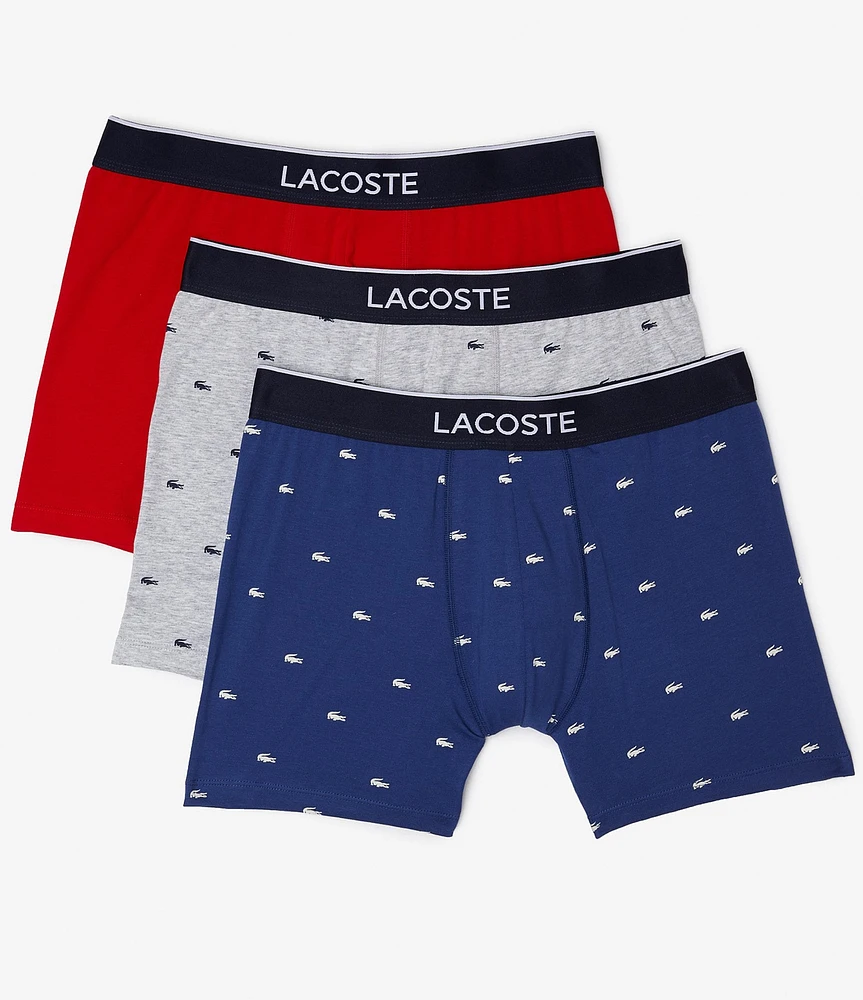 Lacoste Solid/Printed 5#double; Inseam Boxer Briefs 3-Pack