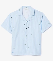 Lacoste Striped/Crocodile-Embroidered Short Sleeve Woven Sleep Shirt