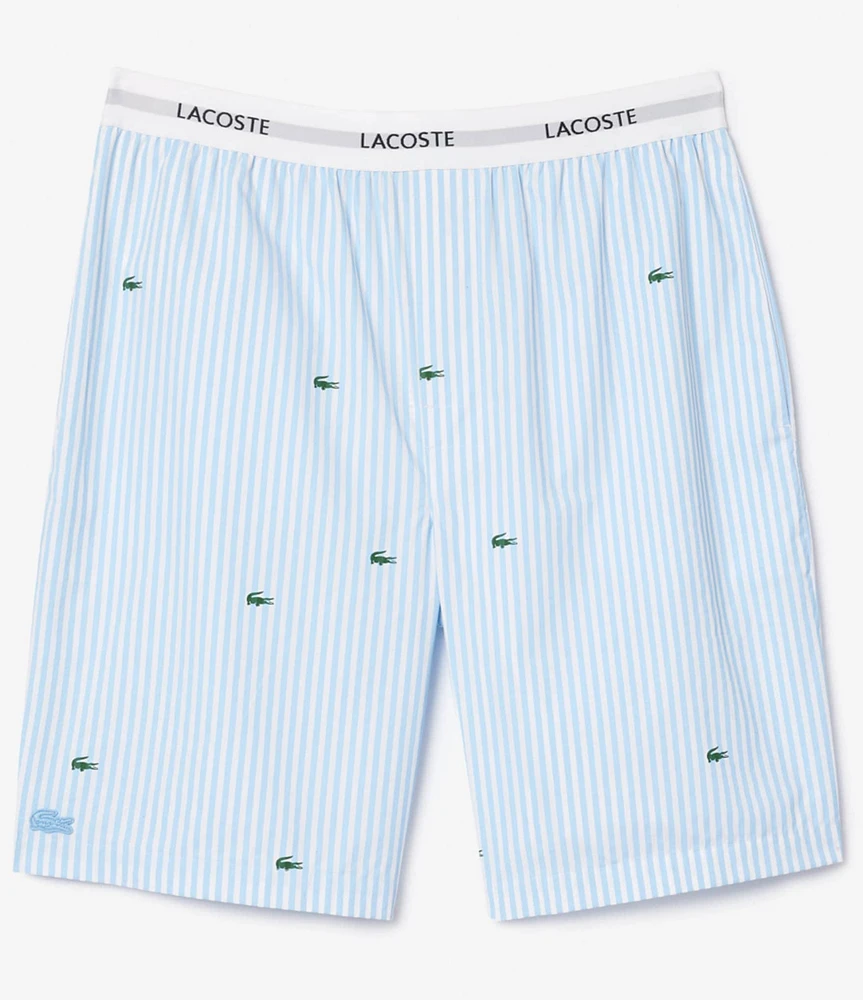 Lacoste Striped/Crocodile-Embroidered Woven Sleep Shorts