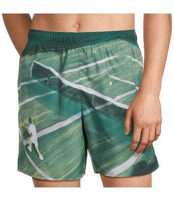 Lacoste Tennis Court Print 6#double; Inseam Swim Trunks