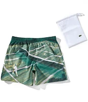 Lacoste Tennis Court Print 6#double; Inseam Swim Trunks