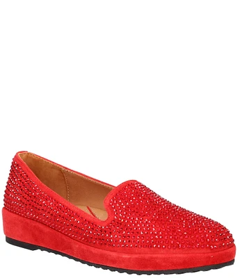 L'Amour Des Pieds Correze Rhinestone Suede Platform Wedge Loafers